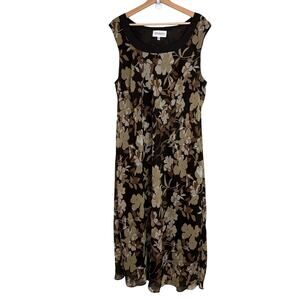 Studio I Dress Women's Size 22W Brown Floral Sleeveless Chiffon Fairy Maxi 90s
